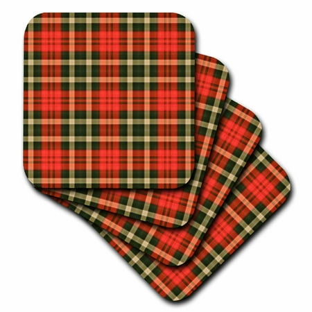

3dRose Larger Country Red n Green Plaid Soft Coasters set of 4
