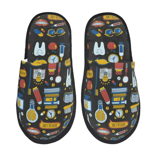 Balery Teeth Pantuflas de Casa de Felpa Silenciosas con Diseño Estampado, Zapatillas Cómodas Antideslizantes de Algodón para Interior-Large