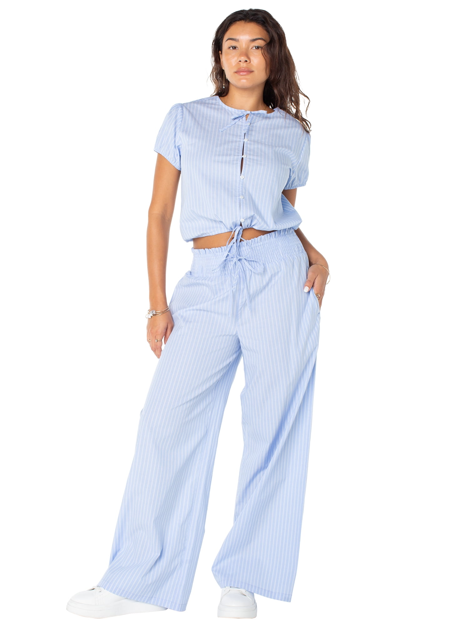 Celebrity Pink Women's and Women's Plus High Rise Pull On Wide Leg Pants, Sizes XS-XXXL