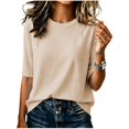 thumbnail image 3 of Perfectbot Women's Casual Half Sleeve T-Shirt, Crewneck Solid Color Basic Tee Everyday Top, 3 of 8