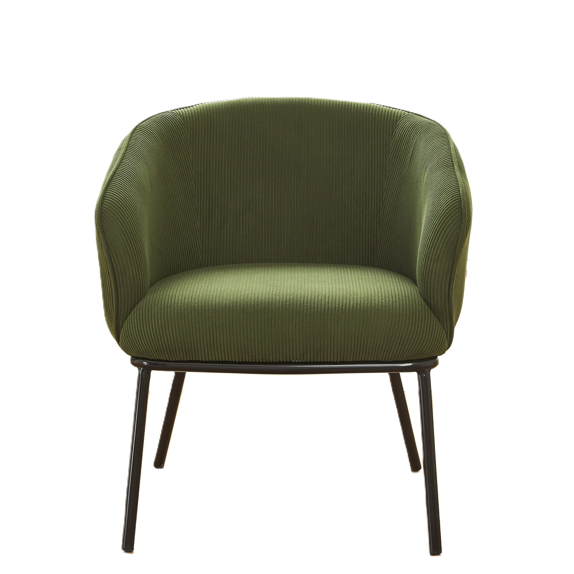 GDF Studio Mid-Century Modern Barrel Accent Chair with Corduroy Upholstery & Metal Legs, Green