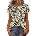 thumbnail image 2 of ClodeEU Women's Summer Print Short Sleeve Crewneck T-Shirt with Button ,Casual Loose Top Khaki,Womens Plus S, 2 of 8