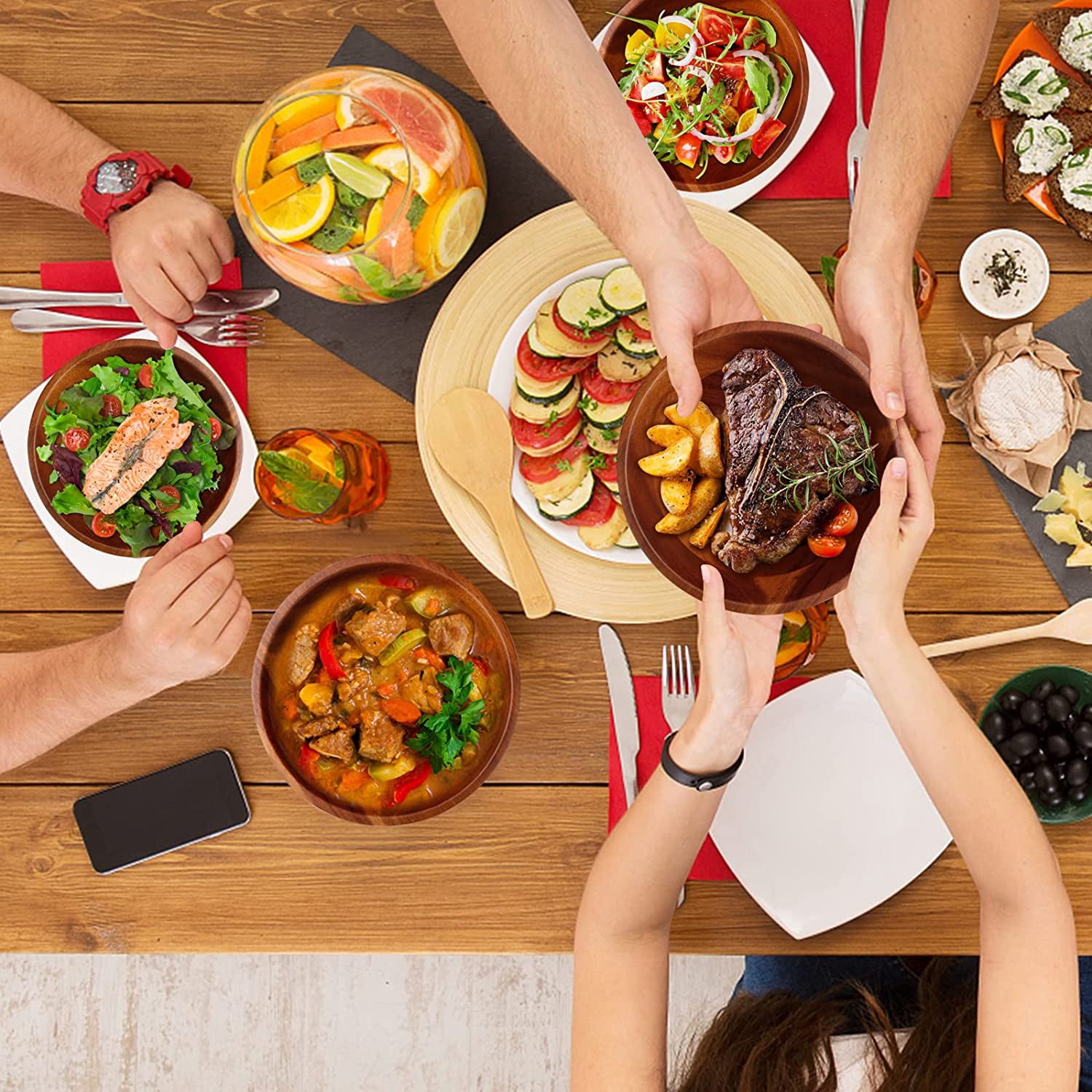 AIDEA Acacia Wooden Serving Bowls - Thumbnail 3