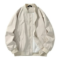 Bmawag Mens Outdoor Jacket Hoodless Waterproof Windproof Big and Tall Men's Crew Neck Solid Color Raincoats Windbreakers with Pockets for Sport Outdoor Hiking Gift for Men Khaki S