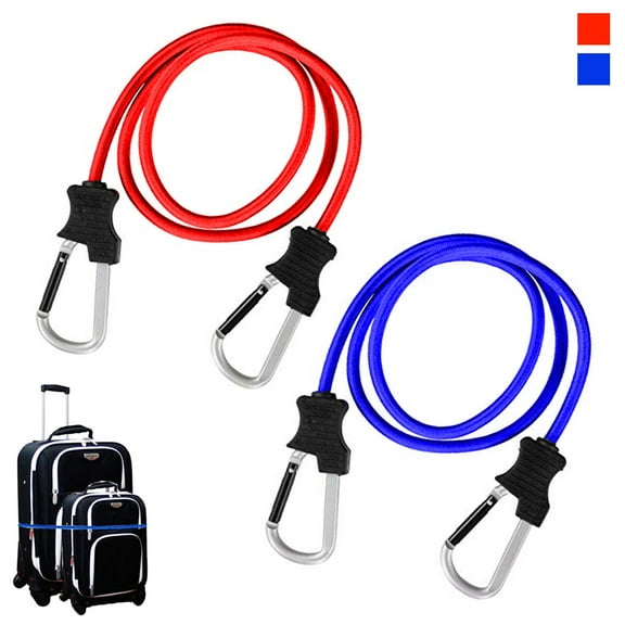 2PC Carabiner Bungee Cords with Hook Tie Downs Luggage Strap Carrying Bag Secure
