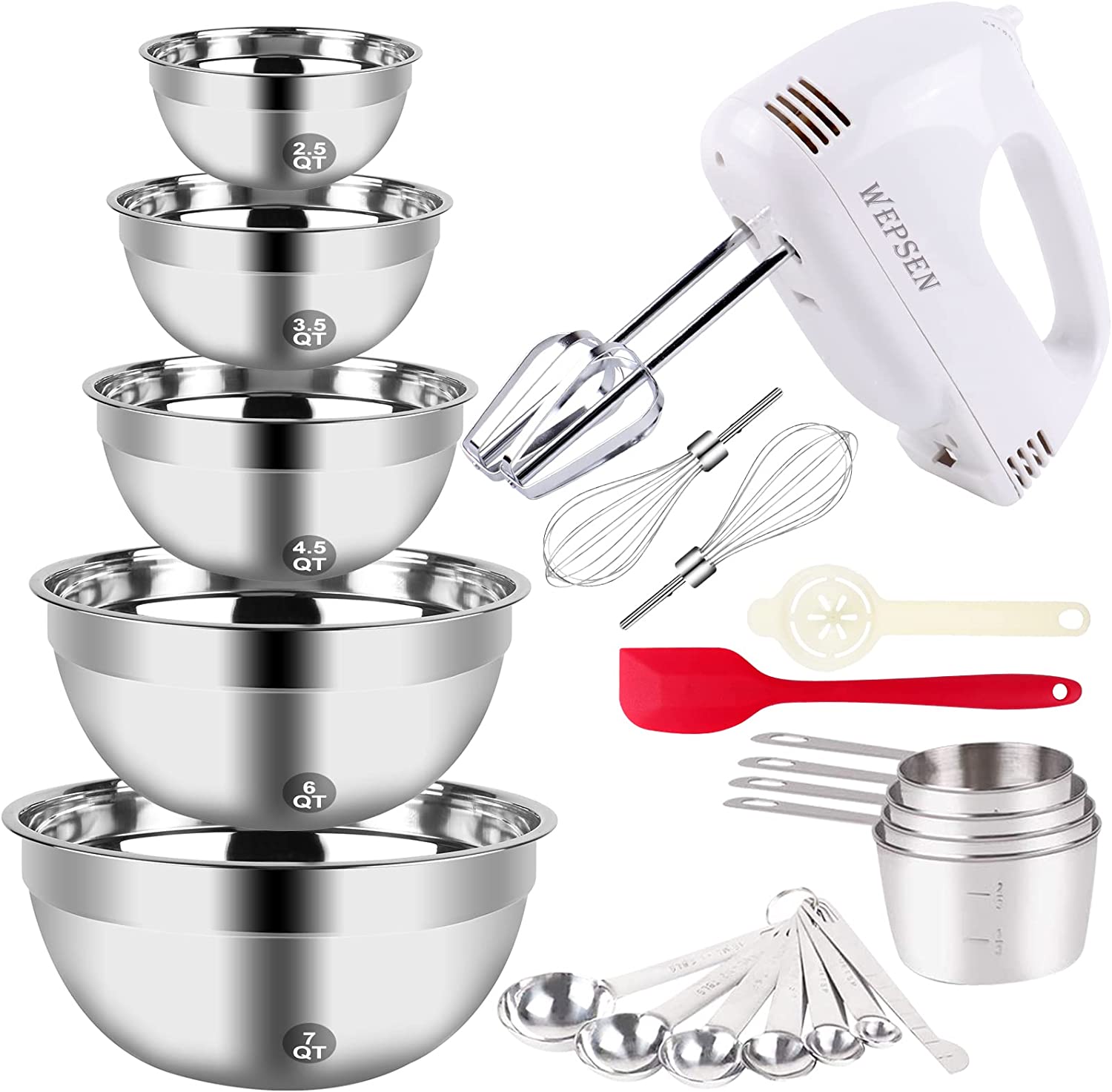 Electric Hand Mixer with Mixing Bowls Set 5Speeds Handheld Mixers with