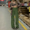 thumbnail image 3 of Puntoco Womens Plus Size Pants Clearance Zipper Fly Full-Length Pocket Cargo Jeans Green, 3 of 9