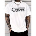 thumbnail image 2 of Men's Casual Fashion Short Sleeve T-Shirt with "Calvin" Letter Print, Regular Fit Crew Neck, Comfortable Stretch Summer Tee, Everyday Comfort Wear| Crew Neck Shirt| Polyester Fabric, PLUS SIZE, 2 of 2