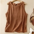 thumbnail image 4 of MNCEKFOD Athletic Tank Tops For Women Trendy Solid Color Pleated Tencel Mini Vest Retro Linen Style Loose Sleeveless Daily Tops Womens T Shirts Coffee L, 4 of 9