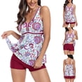 thumbnail image 2 of Jacenvly Women Tankini Set Two Piece New Style Sleeveless Swimsuit Floral V-Neck Surfing Swimwear Soft Women'S Conservative Swimwear Covering Belly Quick Dry Split Swimwear 2 Piece Set Wine, 2 of 9