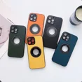 thumbnail image 4 of Para Magsafe Logo Hole Hollow funda de teléfono para iPhone 15 14 Plus 13 12 Pro Max carga inalámbrica magnética Funda de cuero PU a prueba de golpes, 4 of 5