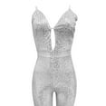 thumbnail image 5 of Sequins Jumpsuits for Women Sleeveless Deep V Neck Spaghetti Strap Wide Leg Long Rompers Dressy Jumpsuit Club Party Cocktail Outfits White,XL, 5 of 7