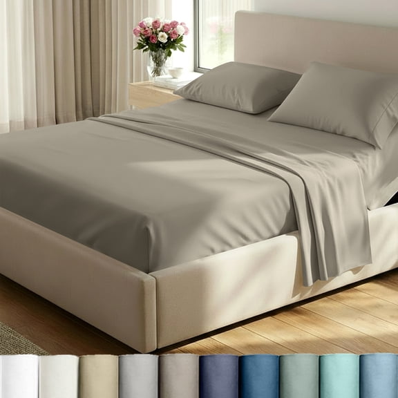 California Design Den 400 Thread Count 100% Cotton Sateen Split King Sheet Set - Taupe
