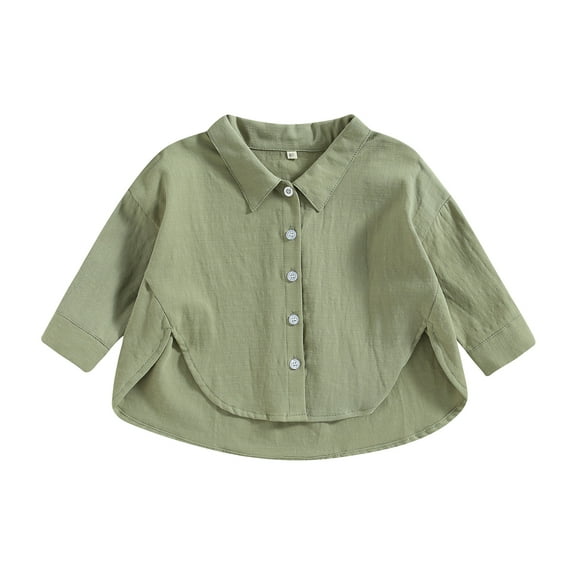 Musuos Child Long Sleeve Shirts, 1-7 Years Solid Color Lapel Collar Button Down Loose Tops Light Outwear for Sping Fall
