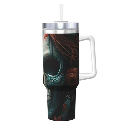 

Gaeub Butterfly Flower Skull Print Stainless Steel Hot/Cold Coffee Cup 40oz Ice Bully Cup With Handle And Straw Travel Coffee Cup