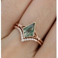 thumbnail image 2 of Unique Kite Cut Green Moss Agate Engagement Ring Set 14k Rose Gold plated Engagement CZ Ring For Women, 2 of 5