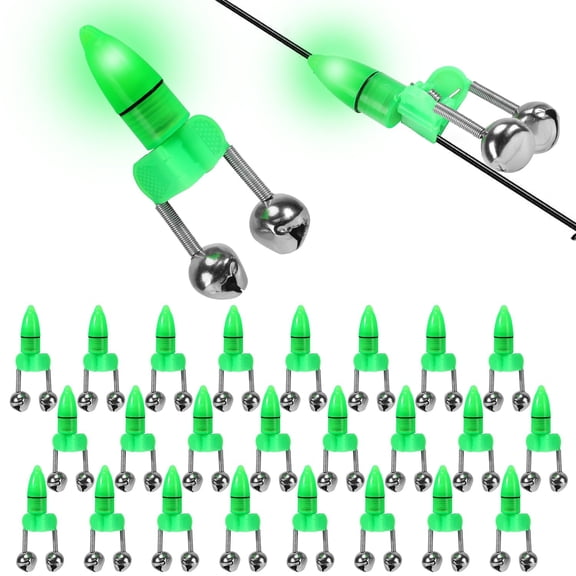 Kaleduo 25 Pack Fishing Bite Alarms with LED Lights, Dual Bells & Anti-Slip Clips, Night & Ice Fishing Rod Tip-Up Indicators