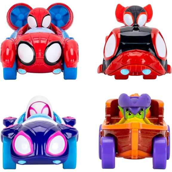 Marvel Spidey and His Amazing Friends Amazing Metals 4-Pack Die-Cast Vehicles, 3-Inch Water-Webs Cars with Built-In Characters