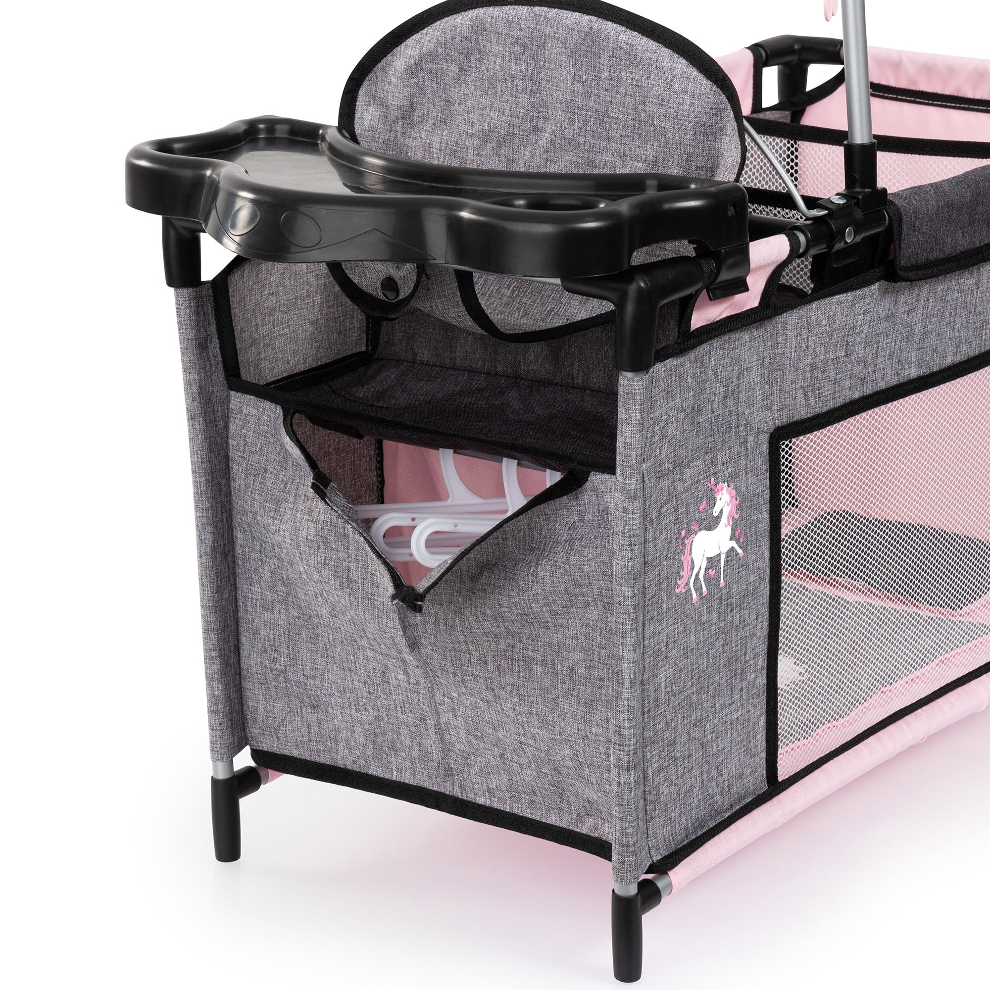 Bayer Design Dolls: Multi-Bed - Grey, Pink, Fairy - Playpen Accessory For Dolls Up To 18", Built-In Highchair & Mobile, Pillow & Blanket, Kids Age 3+