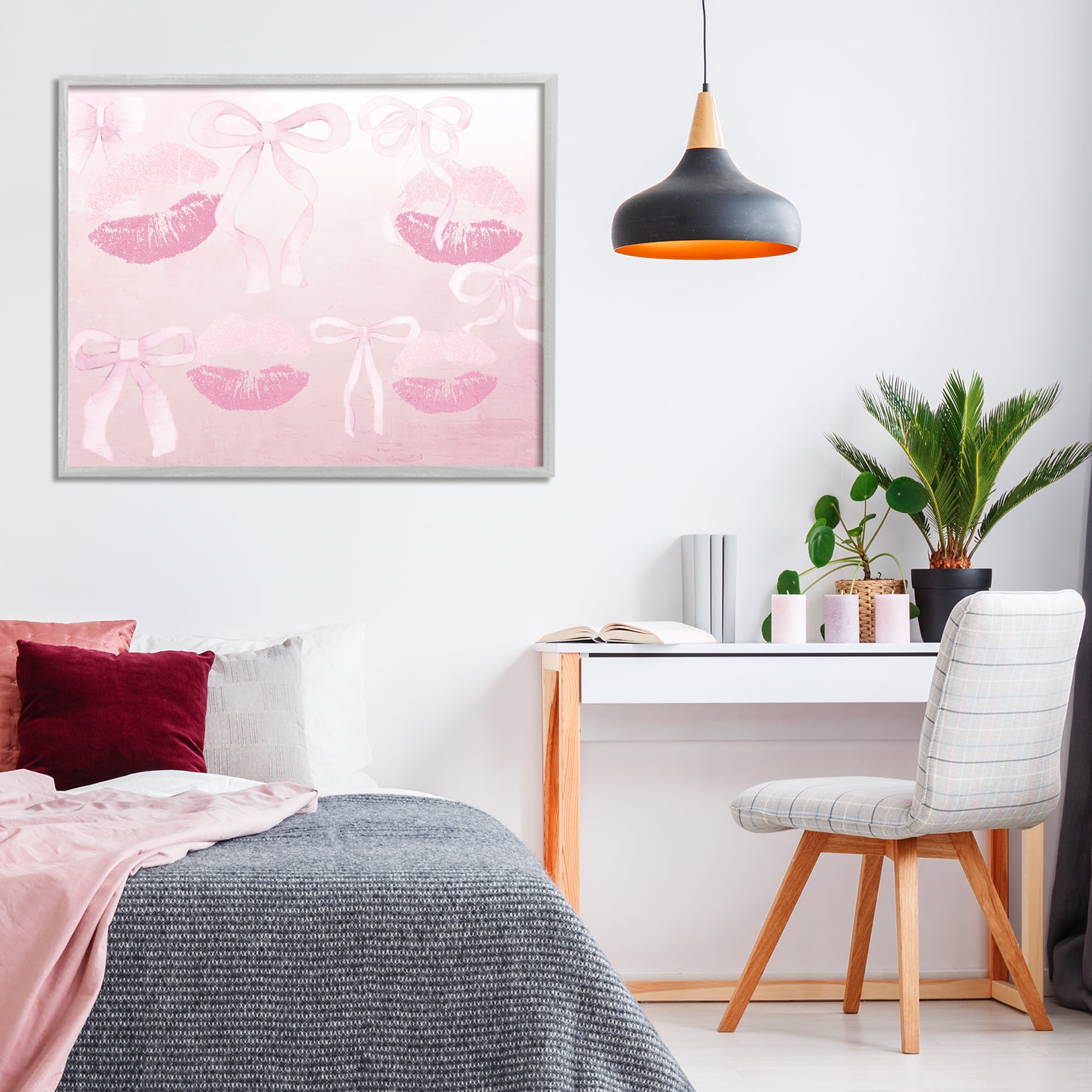 Dreamy Bows & Lips Gray Framed Giclee Art, design by Kim Allen