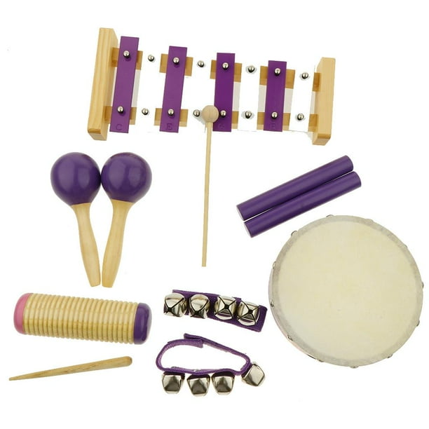 Musical 8 Types Percussion Toy Set, Tambourine, Maracas, Wrist Bell