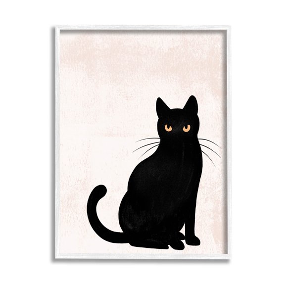 Stupell Industries Halloween Black Cat Silhouette Graphic Art White Framed Art Print Wall Art, Design by Jo Taylor