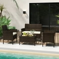 thumbnail image 2 of Topbuy 4 Piece Patio Rattan Conversation Set Outdoor Wicker Furniture Set w/ Chair Loveseat & Tempered Glass Table Beige, 2 of 10