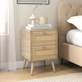 thumbnail image 3 of Costway 1 PCS Rattan Nightstand Boho Accent Bedside Table with 2 Storage Drawers Natural, 3 of 8