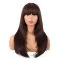 thumbnail image 1 of PinesC 24 Inch/60 cm Long Straight Layered with Bangs Synthetic Hair Shoulder Length Daily Use Wig (Brown) Brown, 1 of 4