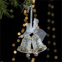 Personalization Clear Glitter Acrylic Bell Snowflake Butterfly Reindeer Ornament, Transparent Pendant Christmas Tree Scene Decoration Props, Glitter Christmas Pendant Decor