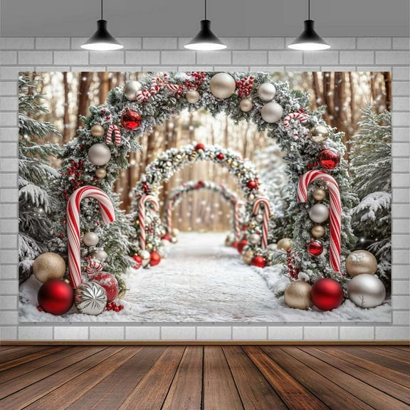 10x8ft Winter Christmas Enchanted Forest Photography Backdrop Arh Xmas Ball Snowy Pine Tree Kids Backdrop Farmhouse Wonderland Banner New Year Party Decor Photo Backdrops Booth Props Background