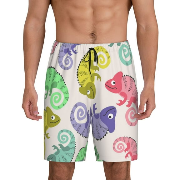 Naloa Cute Chameleons Men's Short Pajama Pants, Lounge Comfort Shorts with Elasticized Waistband and Side Pockets - Small