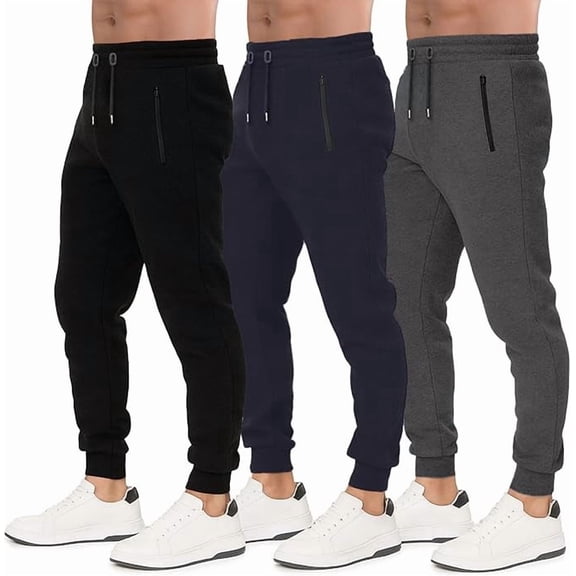 3 Pack Men's Joggers with Pockets – Fleece Mens Sweatpants with Zipper, Gym Joggers Men, Workout Sweat Pants