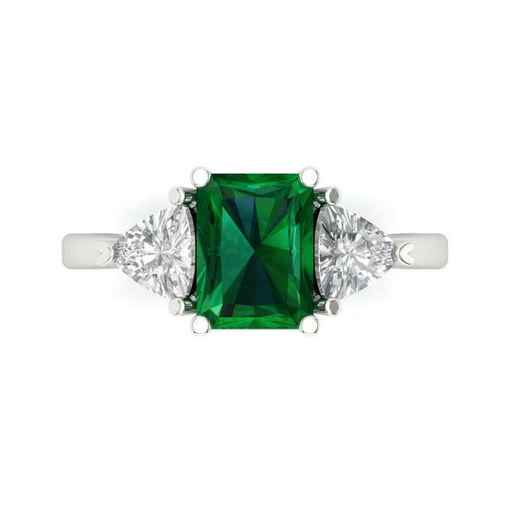 Clara Pucci 14K White Gold 2.82ct Emerald Three-Stone Ring for Women