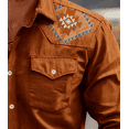 thumbnail image 3 of Men's Denim-Style Long Sleeve Button-Front Shirt with Chest Pockets and Aztec Geometric Detail Lightweight Soft Twill Fabric for Casual Daily Wear and Streetwear All-Season, 3 of 5