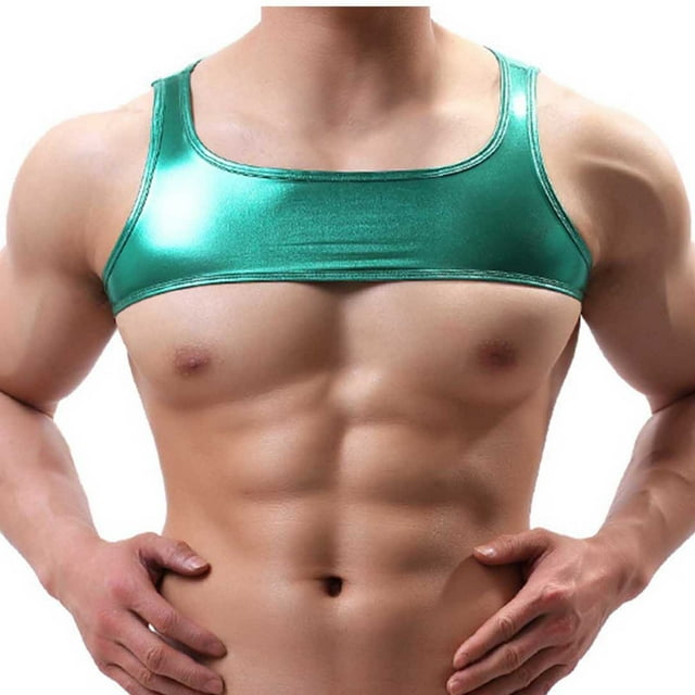 pstuiky Camiseta sin mangas para hombre, Camiseta de tirantes ajustada de cuello redondo de piel sintética de seda helada con estampado en caliente de color liso para hombre Camisas para hombres l