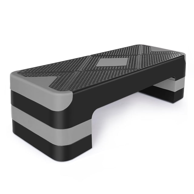 Adjustable Workout Aerobic Exercise Step Platform, 27-Inch Fitness Step Platform with 4 Stackable Risers, Non-Slip Surface Bench for Home Gym Cardio(Grey)
