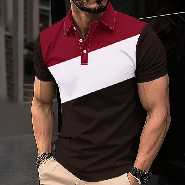 ylioge S-4X Big & Tall Golf Tees for Men Plus Size Short Sleeve T Shirts Button Collared Pullover Slim Color-Block Casual Breathable Athletic Tops Clearance