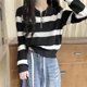 thumbnail image 1 of Striped Half Zipper Polo Collar Pullover Sweater for Women's Fashion Sense Worn on the Outside and on the Inside Loose Knit, 1 of 5
