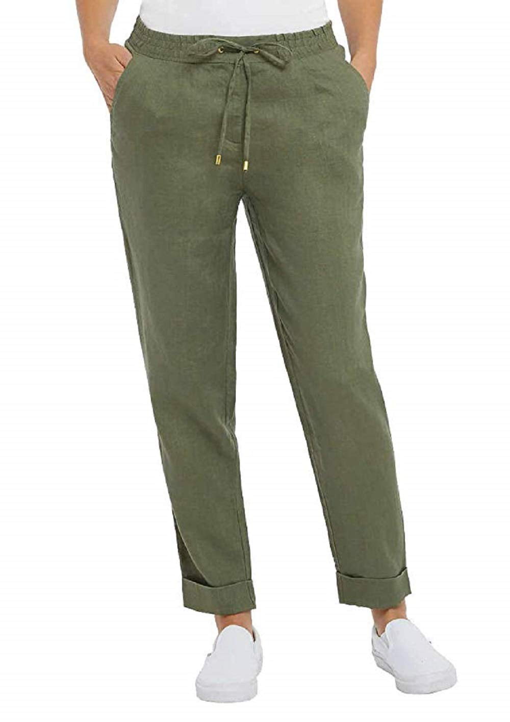 ADRIENNE VITTADINI Ladies' Pull-On Linen Ankle Pants (Green, Small ...