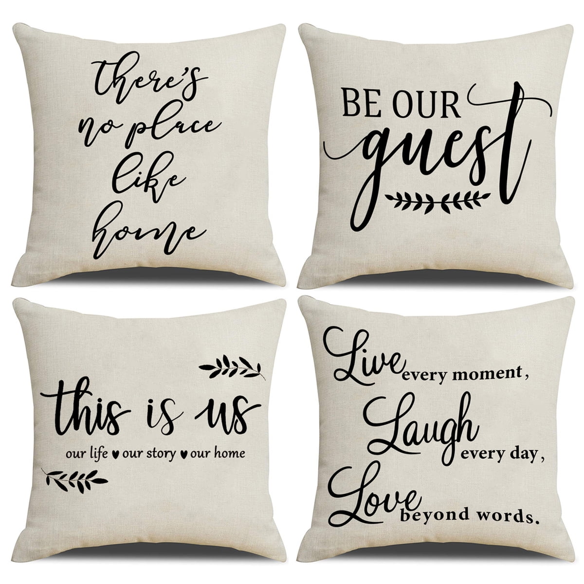 Nydecor Farmhouse Pillow Covers 18x18 Set of 4 Quote Home Throw Pillow