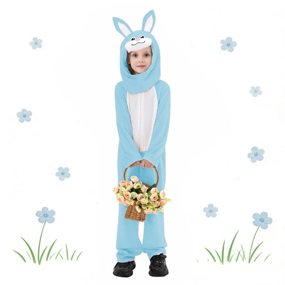 XIMIN Kids Girls Easter Bunny Onesie Outfits 2 Pieces Zip Up Long Sleeve Romper with Hood Toddler Stage Performance Jumpsuit