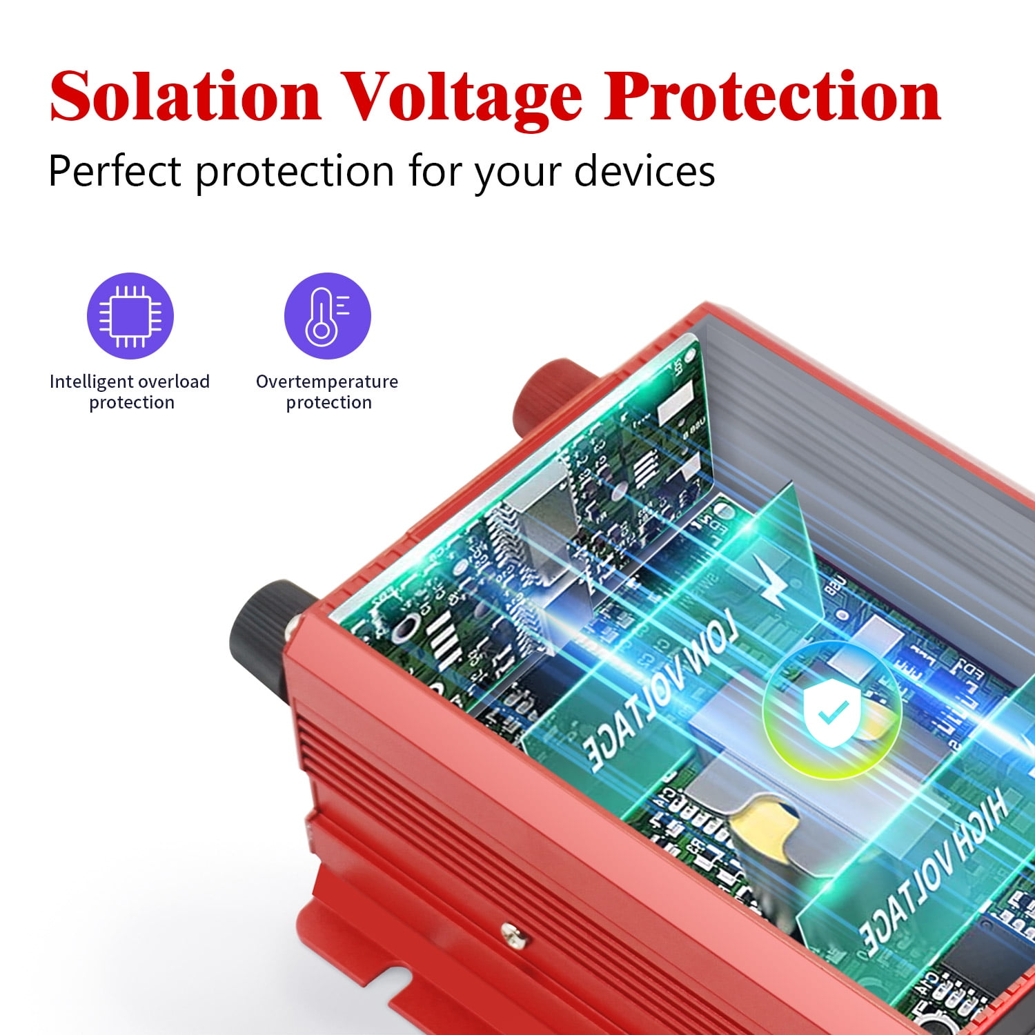 LVYUAN 500 Watts Power Inverter Converter Adapter Battery Charger DC to AC 12V to 110V 2AC 2USB LED Display for Car Red
