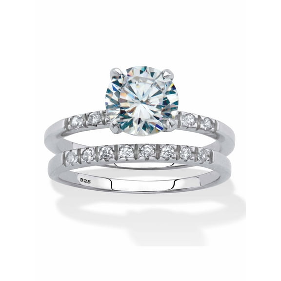 PalmBeach Jewelry Round Cubic Zirconia 2-Piece Bridal Ring Set 2.21 TCW 18k Gold-Plated or Platinum-Plated Sterling Silver