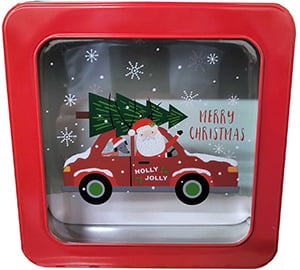 Holiday Time Brand Square Window Tin with Christmas Design. Ct 1. Made of Tin Plate Steel and APET.