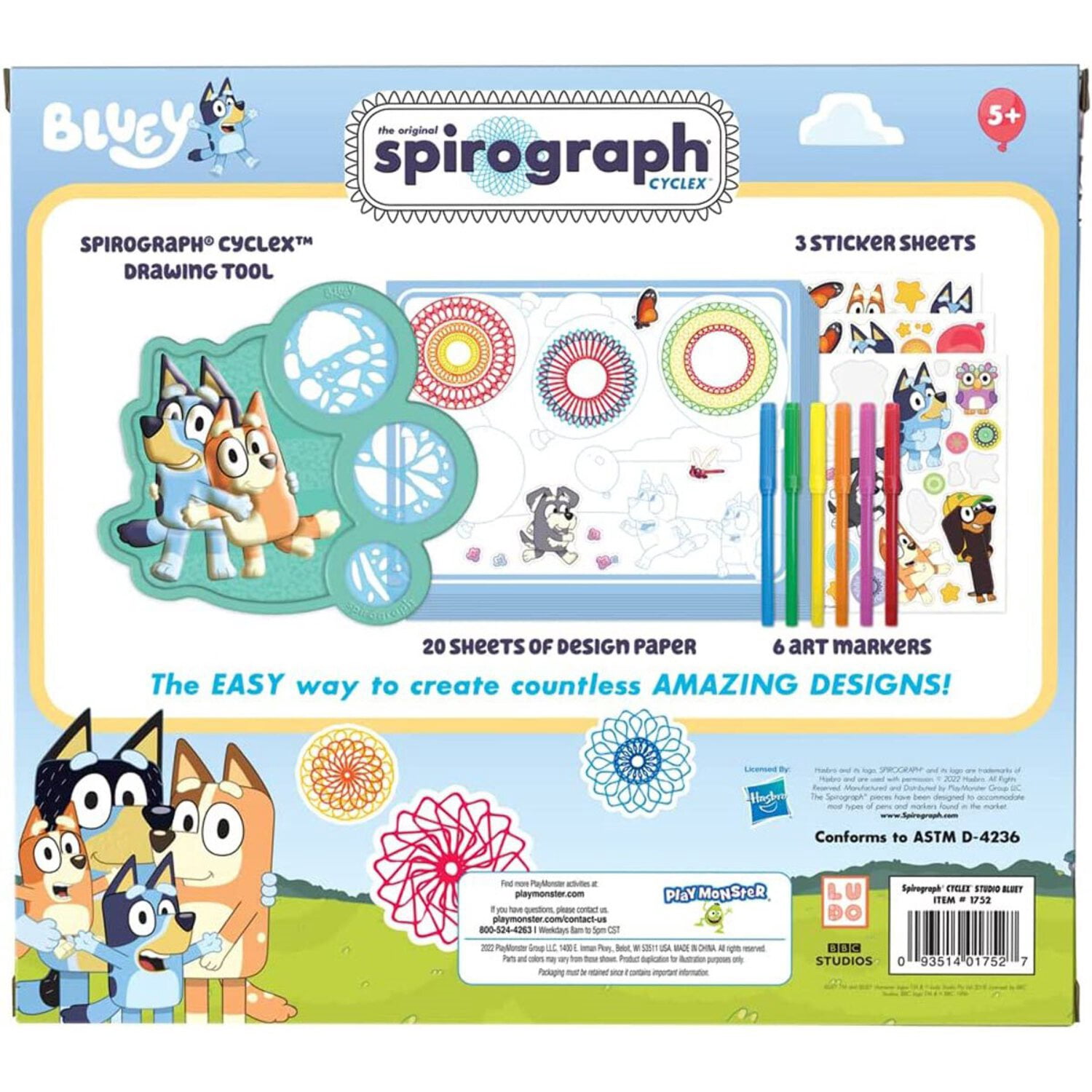 Spirograph Cyclex Studio Bluey - The Easy Way to Make Countless Amazing Spiral Art Designs Bluey Playset Art Kit - for Kids Ages 5 and Up