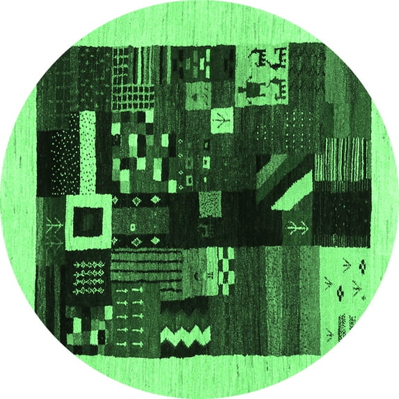 Ahgly Company Indoor Round Abstract Emerald Green Contemporary Area Rugs, 8' Round
