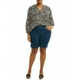 thumbnail image 2 of Women's Plus Size Blue Pull On Denim Bermuda Jean Short (MAA-489), 2 of 8