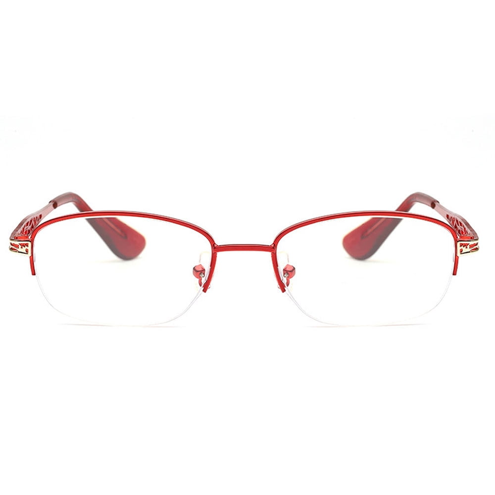 2 Pairs of Women Red Half Rimless Reading Glasses 1.00 Metal Presbyopic Glasses Anti-blue Light Readers 1.00 Strength