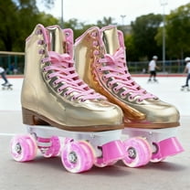 JZY High-Top Quad Roller Skates for Women & Teens,Light-Up Wheels & PU Leather Design for Indoor & Outdoor Use